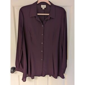 Eci New York Womens Burgundy Button Up Long Sleeve Blouse‎ Top XL